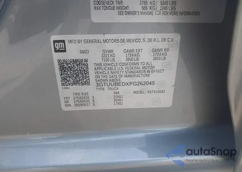 2023 GMC Sierra 1500 4Wd Short Box Sle из США, поврежденный, VIN 3GTUUBEDXPG262045